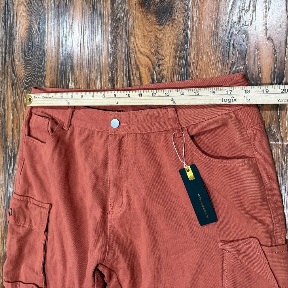 NVFelix 1XL Cargo Pants Women Brown Wide Leg Multi Pocket Utility Denim 36X29